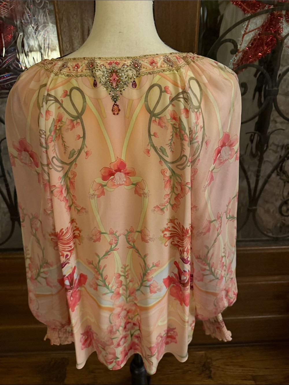Camilla Blossoms and Brushstrokes Floral Silk V-Neck Blouse - Picture 5 of 10